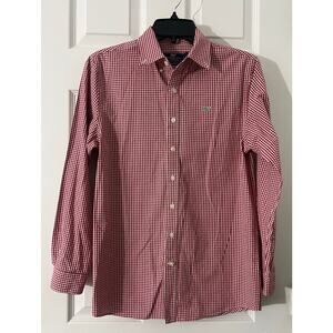 Vineyard Vines Whale Shirt Boys Size L Large (14) Red Gingham Check Button Down